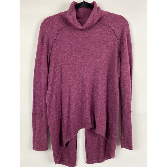 Free People We The Free Lover Split‎ Back Ribbed Turtleneck Sweater, Plum - S - Picture 3 of 9